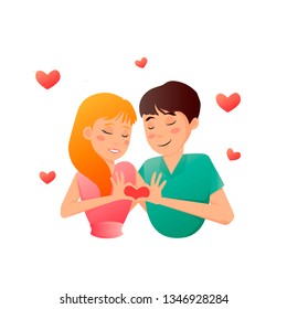 sweet romantic couple vector illustration, boy and girl in love