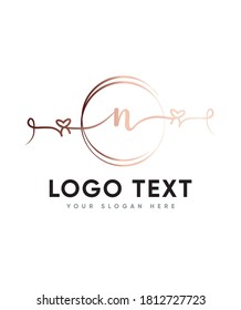 A sweet and romantic script letter N  that will melt your heart, lovely Valentine’s, Vector logo for business and company identity