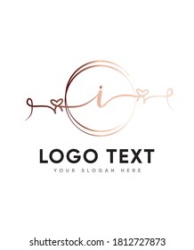 A sweet and romantic script letter I  that will melt your heart, lovely Valentine’s, Vector logo for business and company identity