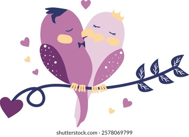 A sweet and romantic vector illustration of two lovebirds perched closely together, symbolizing affection and love.