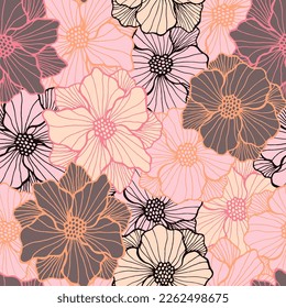 Sweet rose blossom endless pattern. Organic floral ornament. Rose flower with doodle petals. Wallpaper print. Field bloom summer repeating sample stencil motif.