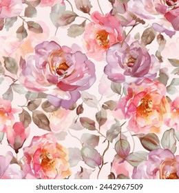 Sweet rose flower watercolor seamless pattern.soft pastel colors water color seamless pattern for beauty products or other.