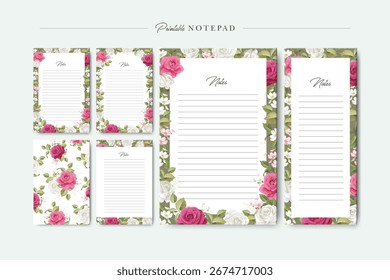 Plantilla de bloc de notas de flores de rosas dulces