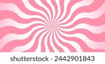 Sweet rotating cartoon Swirl or Whirlpool. Candy Sunburst wallpaper. Abstract cream sunbeams. Pink spinning lines for template, banner, poster, flyer.  Vector background design 