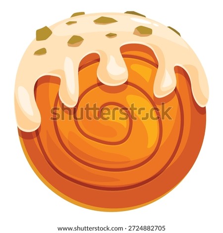 Sweet round bun with icing dripping and pistachios on top, creating a tempting treat