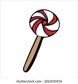 Sweet round candy in doodle style. Hand-drawn decorations. Vector illustration.