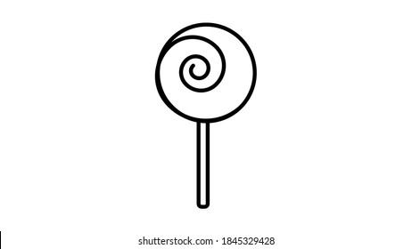 sweet round caramel on a stick, on a white background, vector illustration. delicious black and white lollipop, in the style of a pencil drawing. delicious dessert for kids.