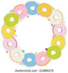 Sweet Round Frame with colorful donuts - vector illustration for invitation cards, flyers, celebration cards and so on.