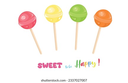 Sweet round lollipop vector set. Colorful striped lollipops with various spiral and ray patterns. Multicolored round candy on stick vector illustration in cartoon style isolated on white.