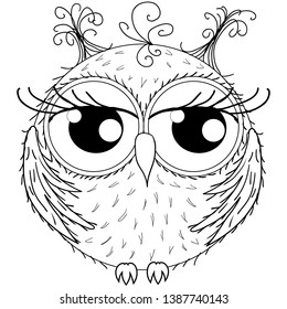 Sweet round owl with wings, a bow curious eyes pulled to the beak and eyebrows