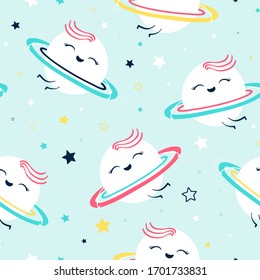 Dulce saturn sin fisuras. Vector de ilustración espacial.