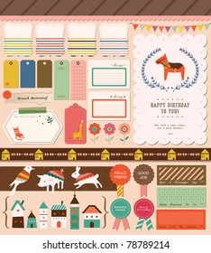 Sweet Scrapbook Elements. Perfect for Scrapbook, Sticker, Photo, Party, Card. Vector Illustration.