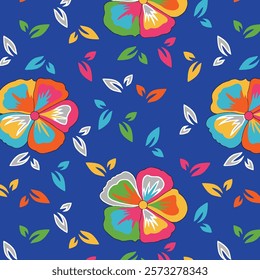 Sweet seamless floral and butterfly pattern in a bright, trendy color scheme. A modern twist on a folksy, retro floral print.