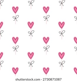 Padrão de pirulito de coração sem costura doce para projetos de Valentim, envoltório de presente, papelaria, decoração têxtil e amor