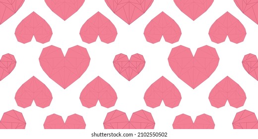 sweet seamless heart pattern. Valentines day wrapping paper for girls on white background. Romantic pink triangles low poly hearts