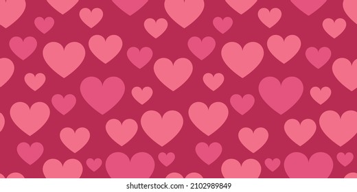 sweet seamless heart pattern. Valentines day wrapping paper for girls on warm pink background. Romantic dark pink hearts