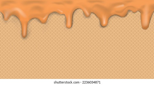 Patrón de helado panorámico sin inconvenientes y dulces con la formación de caramelo de goteo y la textura de wafer - Ilustración vectorial