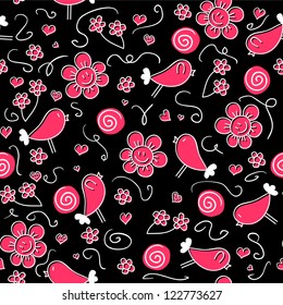 Sweet seamless pattern with birds and flowers