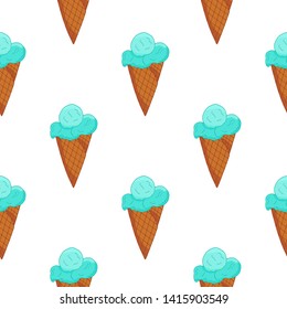 Sweet seamless pattern. Cartoon blue ice cream pattern for wallpaper design. 
