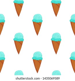 Sweet seamless pattern. Cartoon blue ice cream pattern for wallpaper design. 
