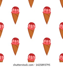 Sweet seamless pattern. Cartoon pink strawberry ice cream pattern for wallpaper design. 