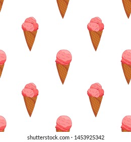 Sweet seamless pattern. Cartoon pink strawberry ice cream pattern for wallpaper design. 