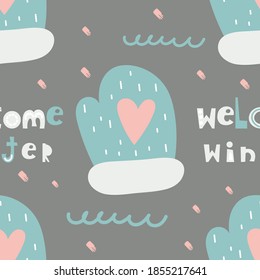 Sweet seamless pattern for Christmas design. Christmas mittens. Vector illustration for packaging. Pattern is cut, no clipping mask.