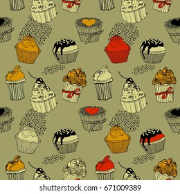 sweet seamless pattern with cupcakes