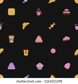 sweet seamless pattern with dessert icons colorful style for cupcake, website, bakery shop, cafe, restaurant, packaging wrapping paper. Baked background vector 10 eps