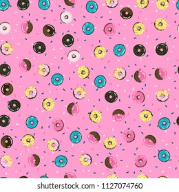 Sweet seamless pattern with donuts. Retro background. Stock vector