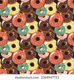 Sweet seamless pattern with donuts vector illustrations