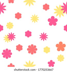 Sweet seamless pattern of pastel flowers isolated on white background. Suitable for wrapping paper, wallpaper, backdrop, fabric and etc.