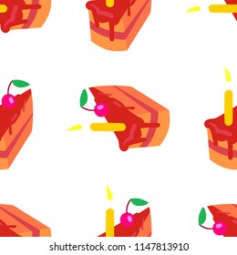 Sweet seamless pattern with piece of cakes on a white background. Confectionary backdrop for your design. Vector illustration