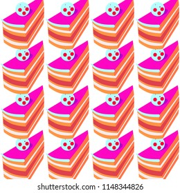 Sweet seamless pattern with piece of cakes on a white background. Confectionary backdrop for your design. Vector illustration