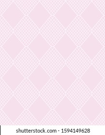 Sweet seamless pattern with rhombus and tile on the pastel pink background. Symmetric ornament for packing, cloth, textile, diaper, wrapping paper, packet, poster, card, banner. Vector illustration