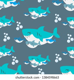 Sweet seamless pattern with shark family.