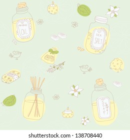 Sweet seamless pattern with sketchy spa stuff.