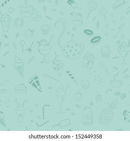 Sweet seamless pattern with various elements for tea. Seamless pattern can be used for wallpaper, pattern fills, web page backgrounds, surface textures. Eps 10
