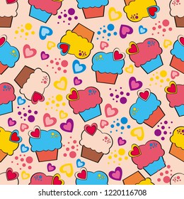 Sweet Seamless Pattern Vector Cup Cake Candy Love