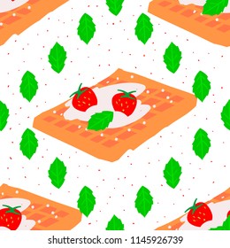 Sweet seamless pattern with viennese waffles on a white background. Confectionary backdrop for your design. Vector illustration