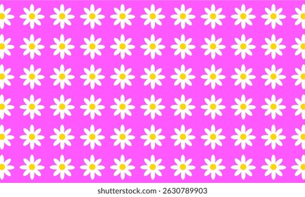Sweet seamless pattern of white daisies with yellow centers on a vibrant pink background. Cheerful, floral, and perfect for spring themes, kids' designs, or bright, happy graphic projects. So fresh!