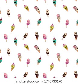 Sweet seamless pattern.Skull ice cream drawing.Summer repeat pattern for kids.Vector illustration design for fashion fabrics, textile graphics, prints.