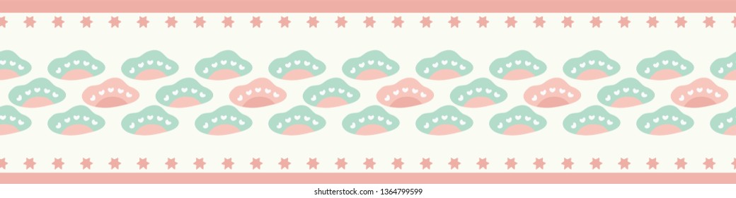 Sweet seamless repeat border of pastel clouds and stars. A border ideal for younger children and babies.