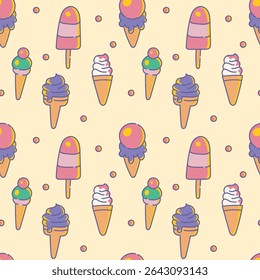 Sweet Seamless Summer Pattern with Ice Cream Cones and Popsicles