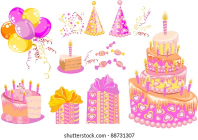 Sweet set for a birthday party, vector