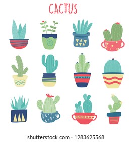 A sweet set of of colourful cactus, 12 assorted vector images.