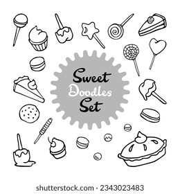 Sweet Set. Hand drawn set of doodles  isolated on white background. Vector Illustration. EPS10