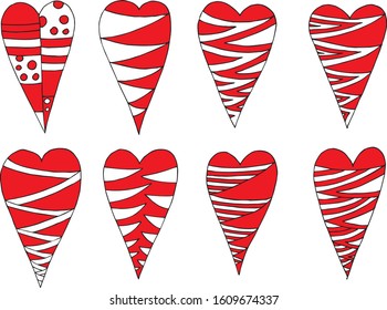 Sweet set of hearts.  Vector illustration drawn by hand for wedding and children's design, logo and greeting card, fabric, textiles, cover. Scandinavian style.