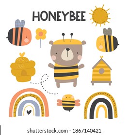 A sweet set of honeybees and Honeybear and other cute illustrations.