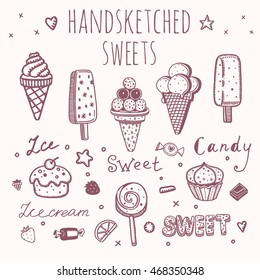 sweet set ice cream candy vector dessert
